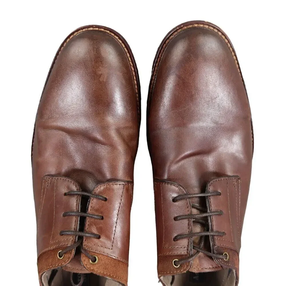 Aston Grey Shoes Men 9 Oxford Derby Leather Brown Plain Toe Dress Formal Classic